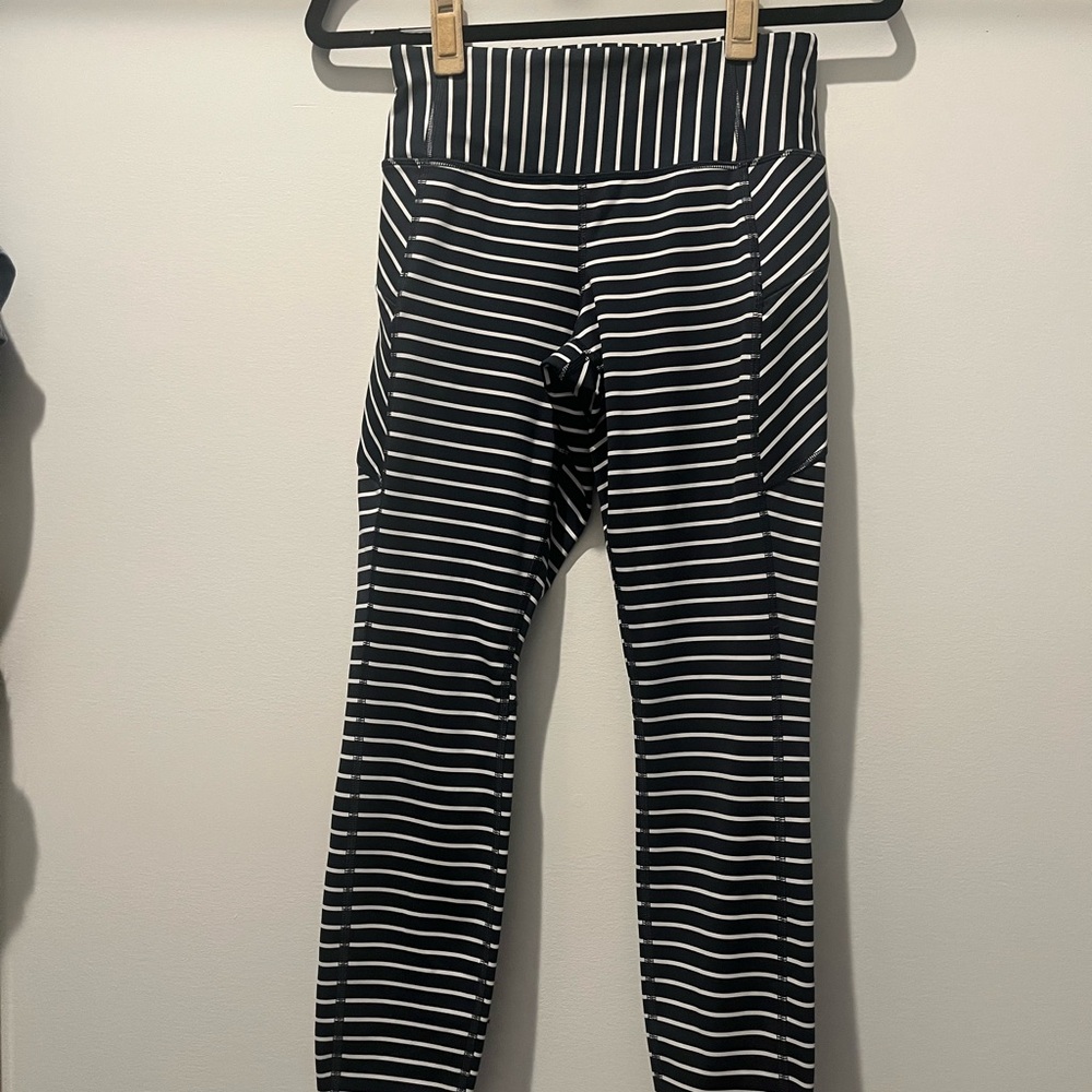 Athleta Navy and White Striped Leggings